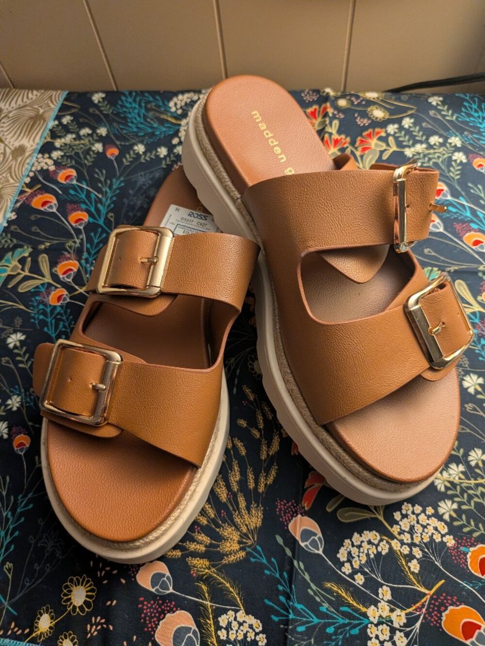 madden girl platform buckle sandals, brown
